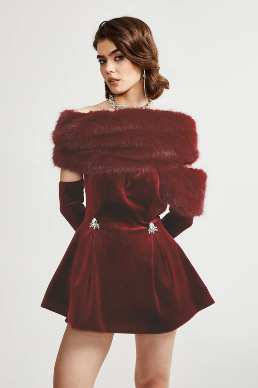 Wivika strapless velvet faux-fur mini dress