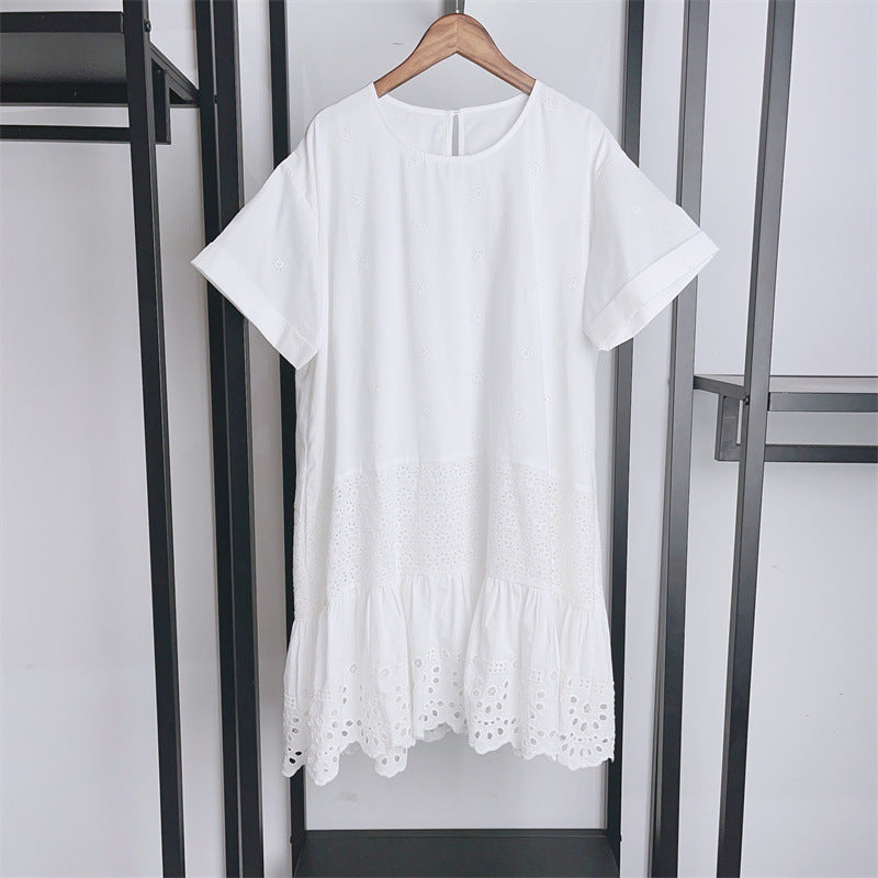 Crew Neck Lower Section Eyelet Cotton dress
