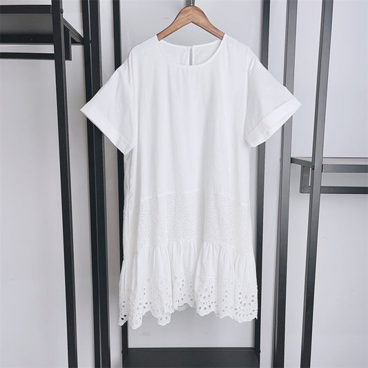 Crew Neck Lower Section Eyelet Cotton dress