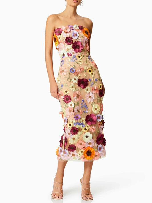 Flower embroidery women dress