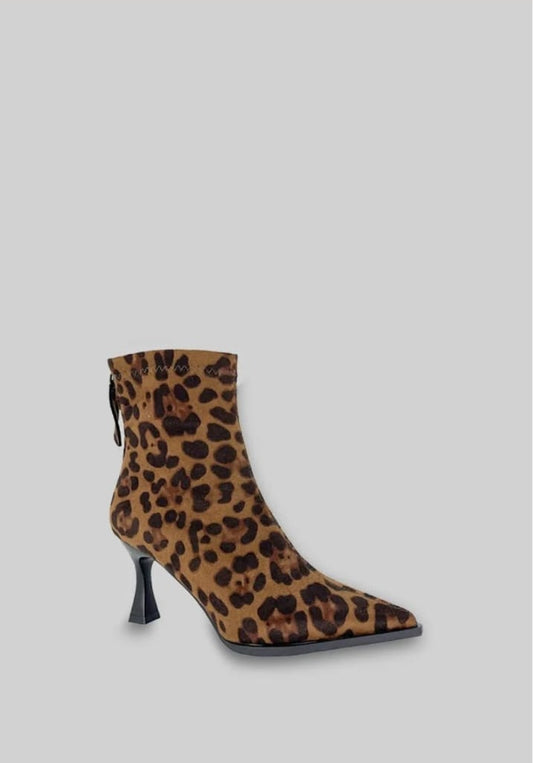Elegant Suede Ankle Boots - Animal Print