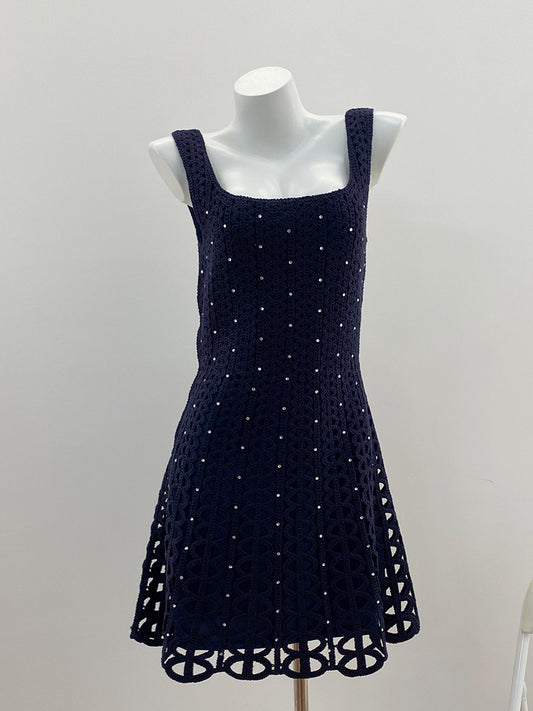 Dark Blue Lined Slim Dress