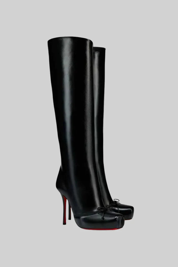 High-Heel Knee Boots With Red Soles – Black