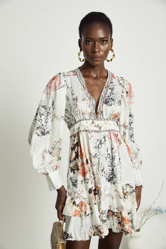 Lucie V-neck floral-print mini dress