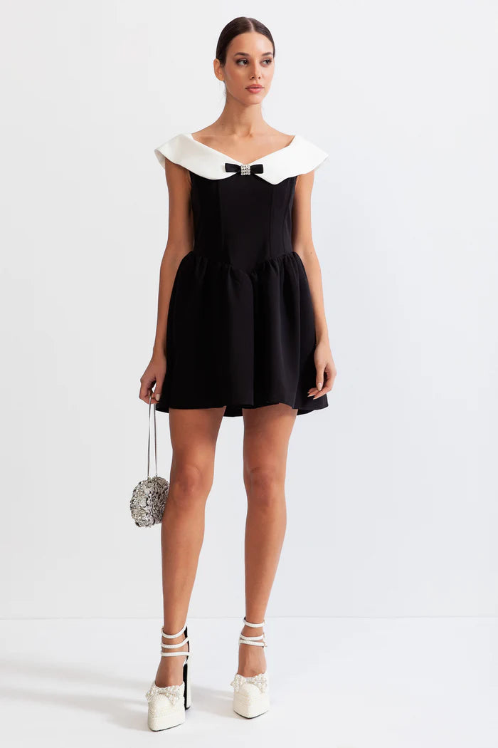 Bow Detail Minimalist Dress - B&W