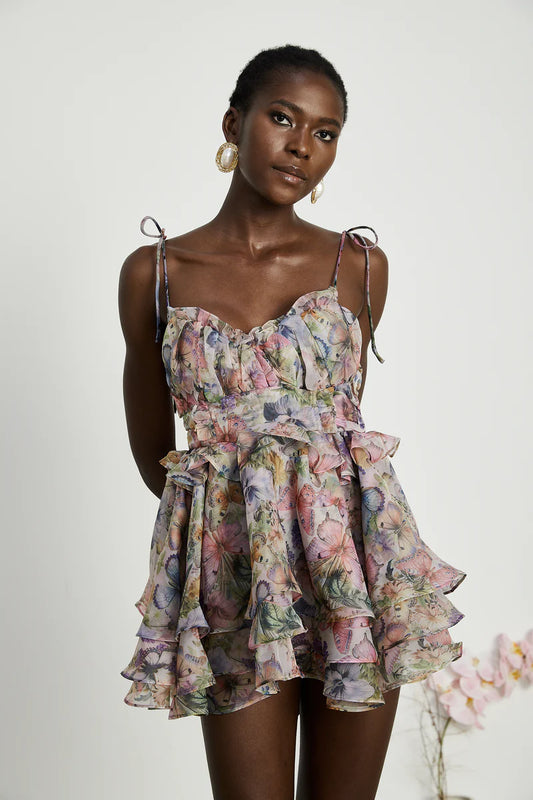 Juliette Floral Print Preeded Mini Robe