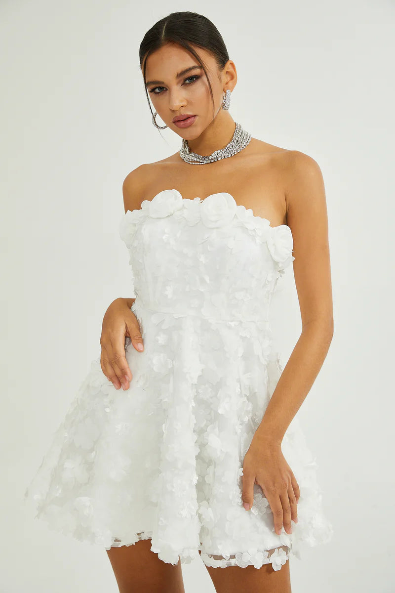 APOLLINE WHITE FAUX-FLOWER MINI Robe