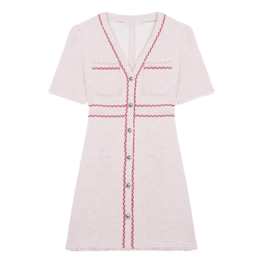 Robe en tweed à col en V