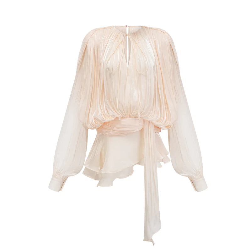 Eugénie Mini robe à volants entièrement plée en neutres