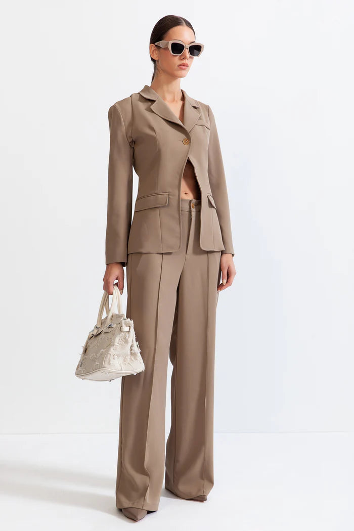 Minimalist co-ord with Geometrical Lines - Light Brown