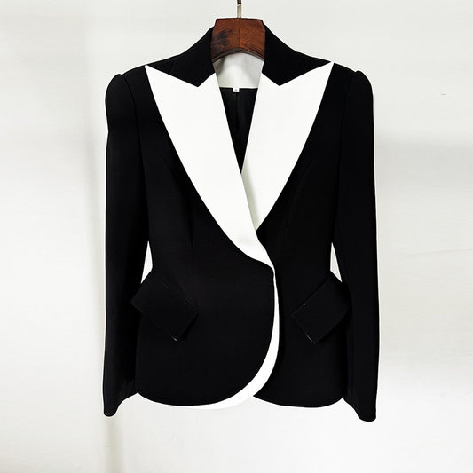 Concealed button slim suit jacket