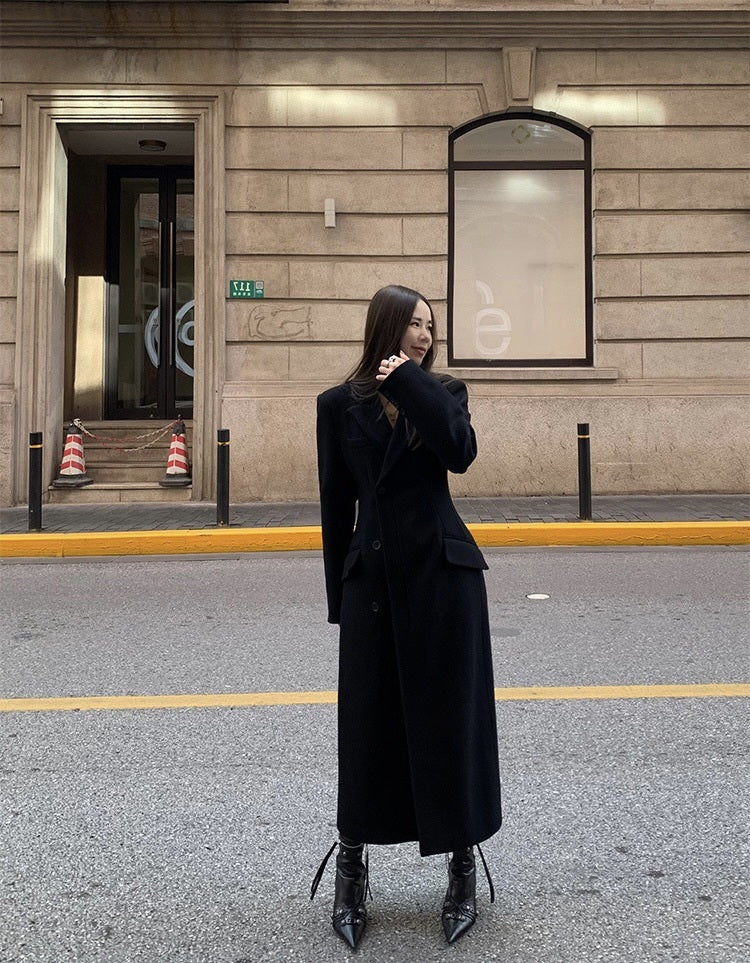 Wool single-sided tweed hourglass coat