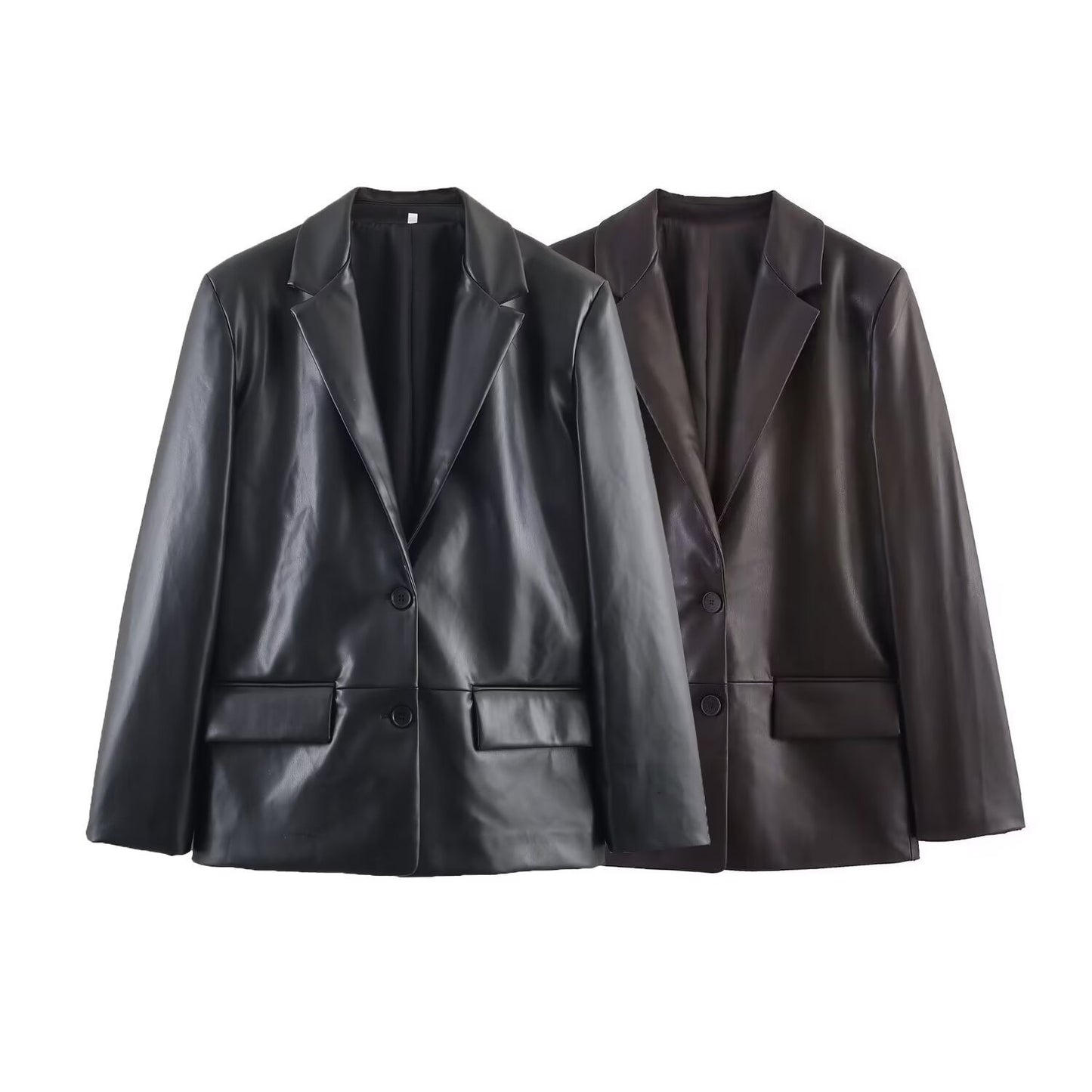 Straight Leather Effect Blazer