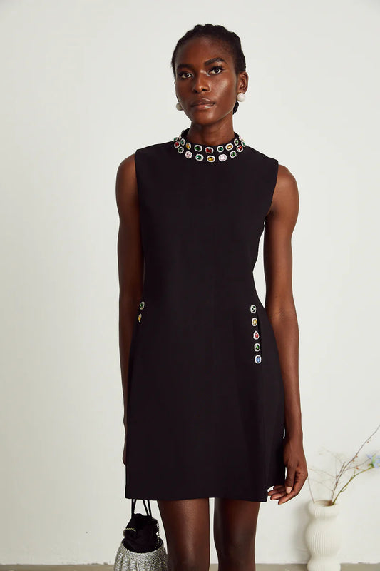 Xanthe Mini robe sans manches inclinées en cristal