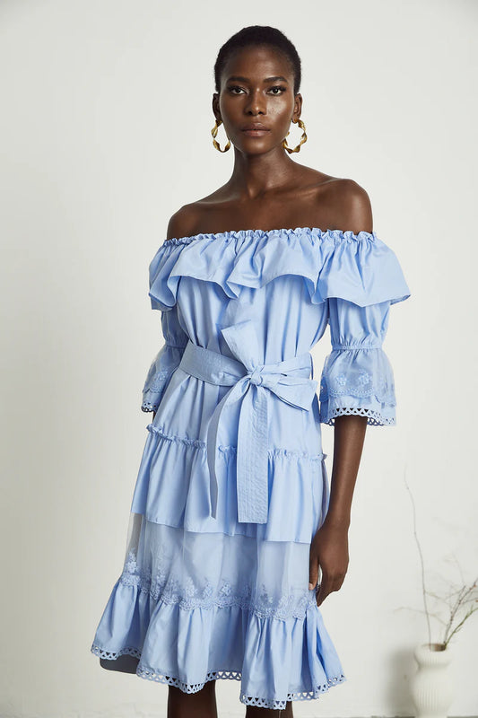 Sophie off-shoulder tiered midi dress