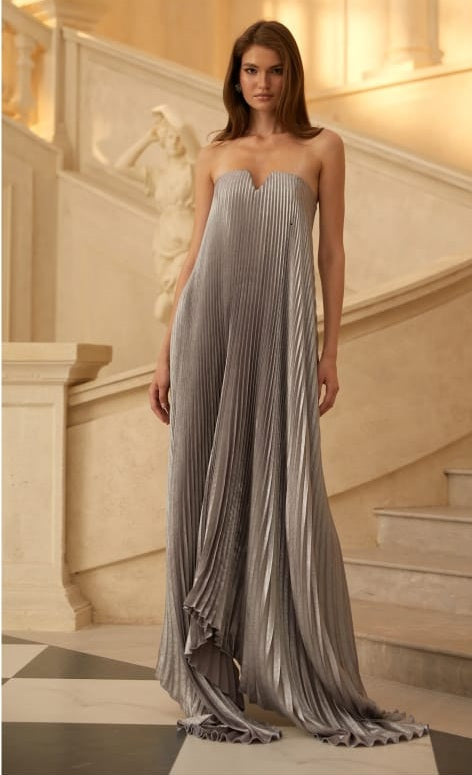 Satiné Purple Fully-pleated Maxi Dress