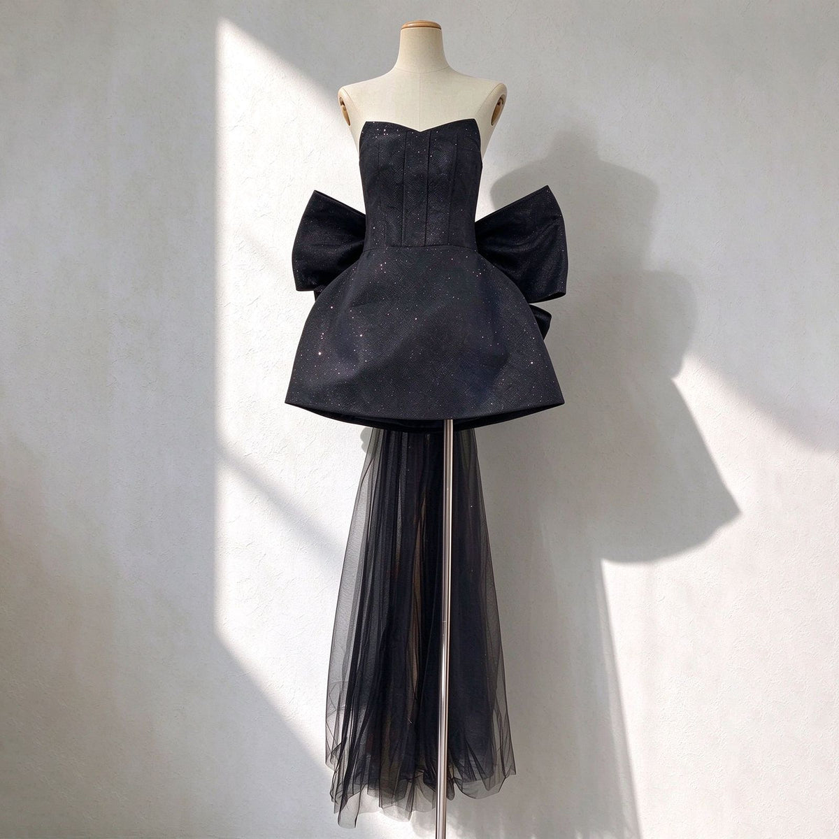 Black Glitter Bow Corset Dress