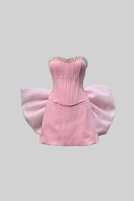 Mini Corset Dress With Oversized Back Bow - Pink