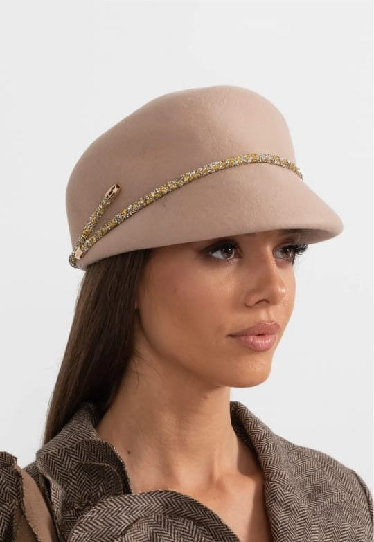 Short Brim Hat With Wrapped Detail - Beige