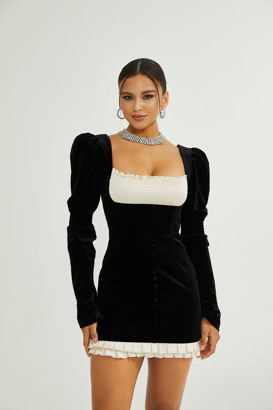 Coralie Mini robe en velours à manches longues