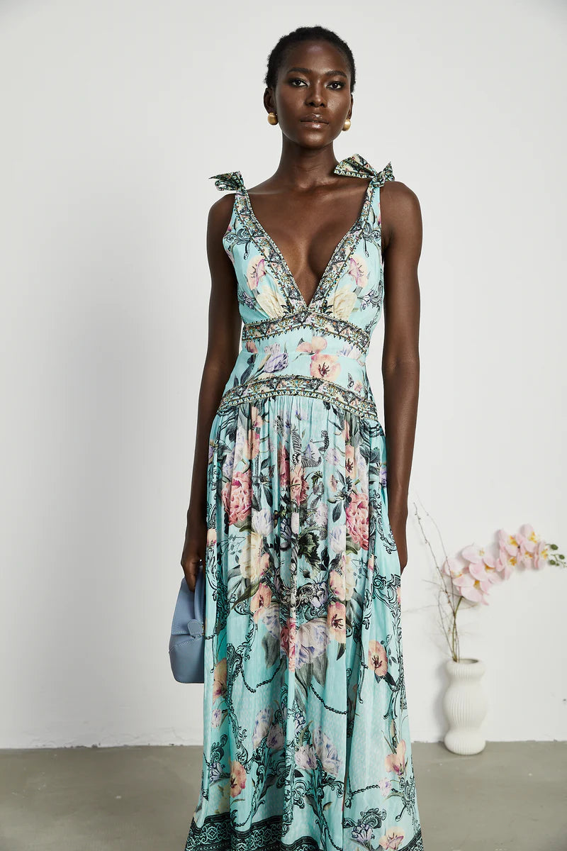 Saira tie-shoulder midi dress