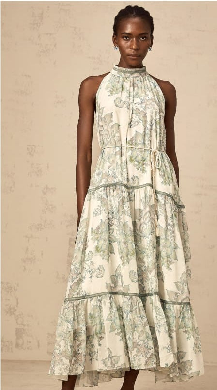 Ninon Green Blumen-Print-Falten-Midi-Kleid