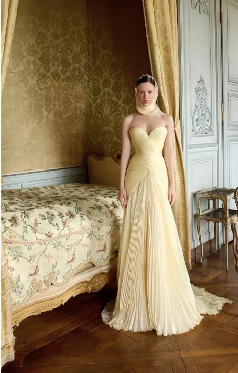 Roxane Yellow Cinched Waist Ruched Maxi Dress