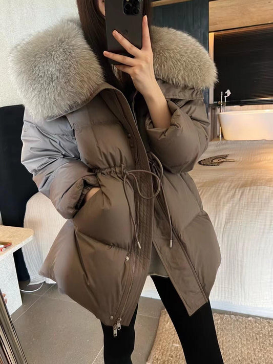 Detachable real fox fur collar jacket