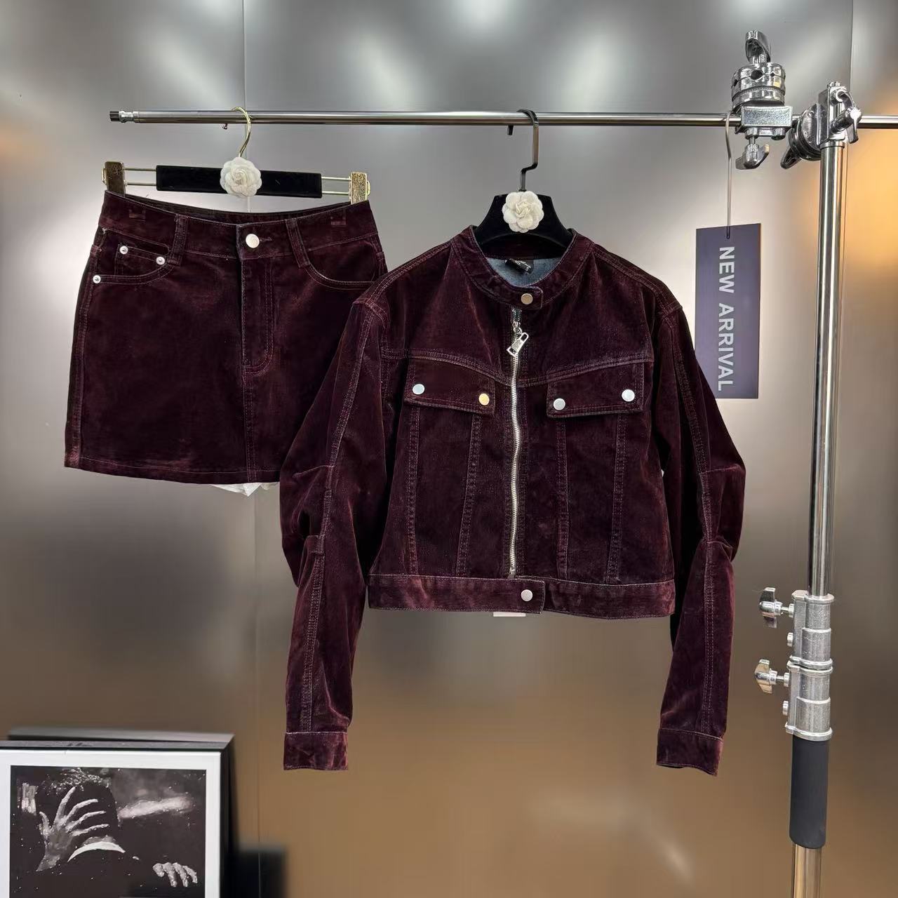 Denim jacket + slimming skirt casual street trend two-piece set