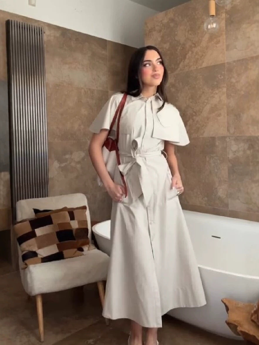 Tie-Front Pocket Dress Long Dress