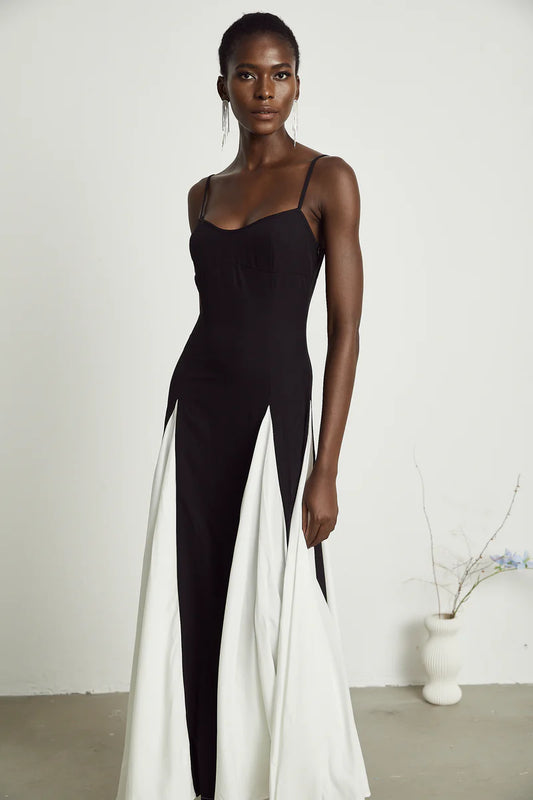 Sofie contrast-color pleated maxi dress