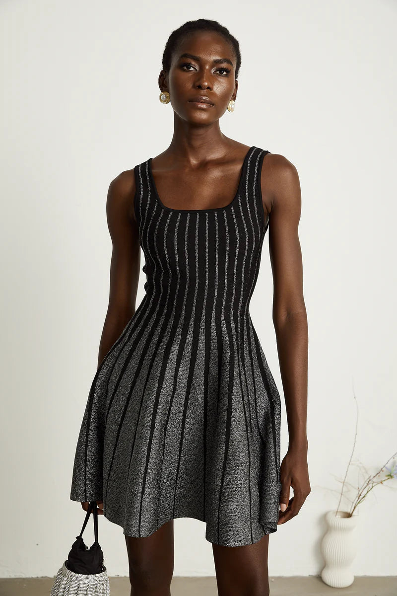Anouk black glittered flared mini dress