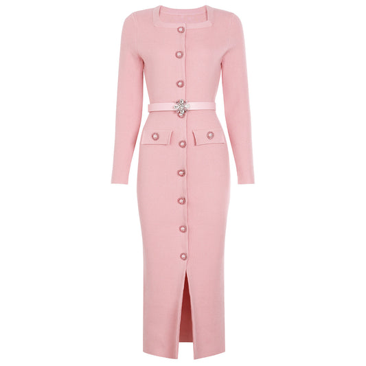Square Collar Belt Slimming dress
