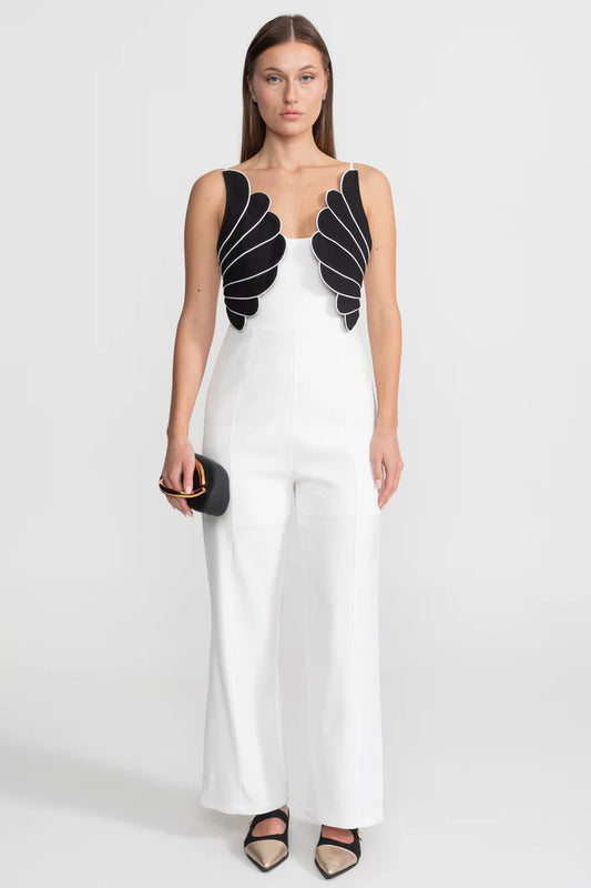 Wing Detail Jumpsuit – White & Black