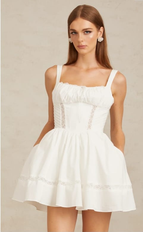 Apolline White Lace Trim Mini Dress
