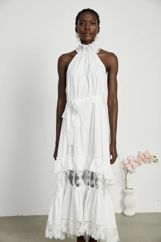 Neri white guipure-lace midi dress