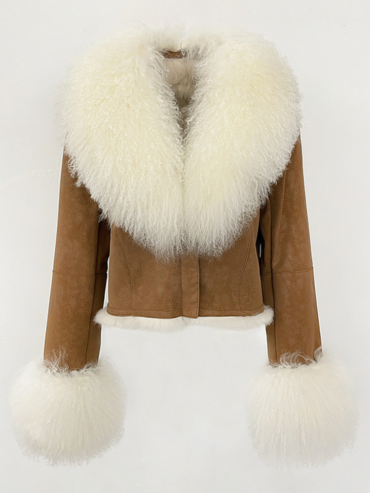 winter short suede fur coat