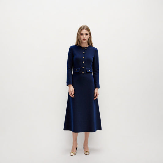 Lady royal blue round neck jacket