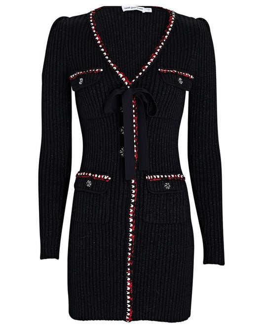 SELF-PORTRAIT Lurex Cotton-Wool Knit Mini Dress