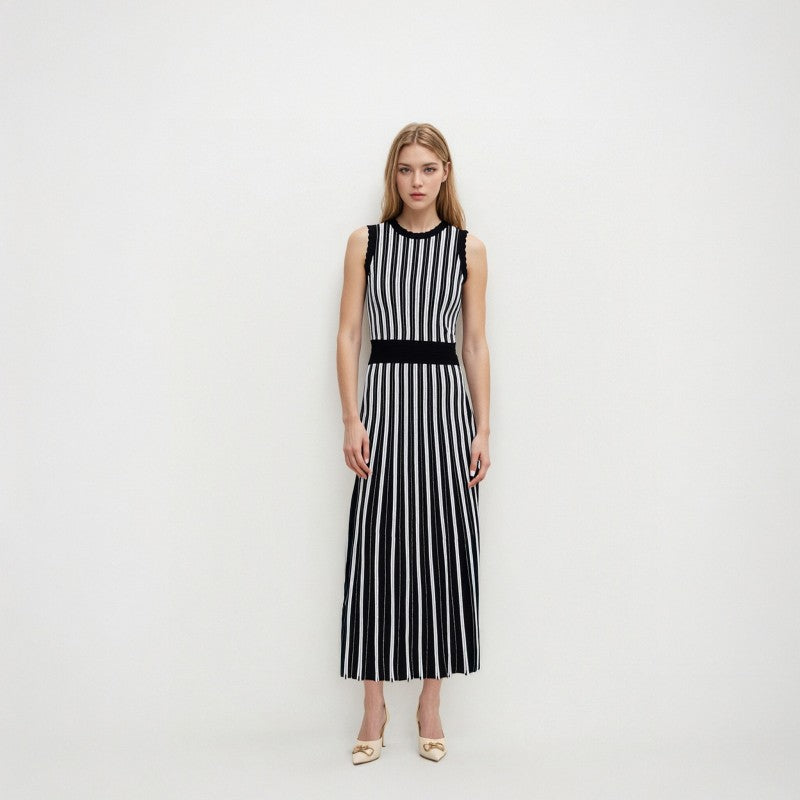 Black and white striped knitted dress
