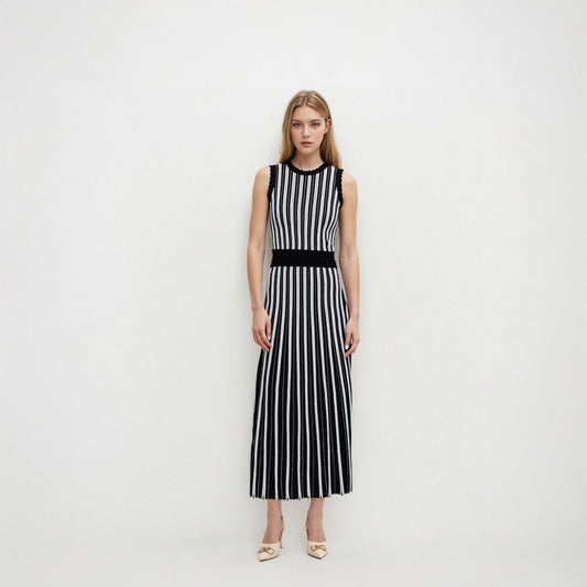 Black and white striped knitted dress