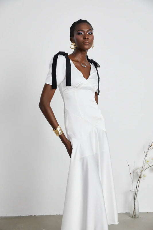 Cyrielle ribbon-detail puff-sleeve maxi dress