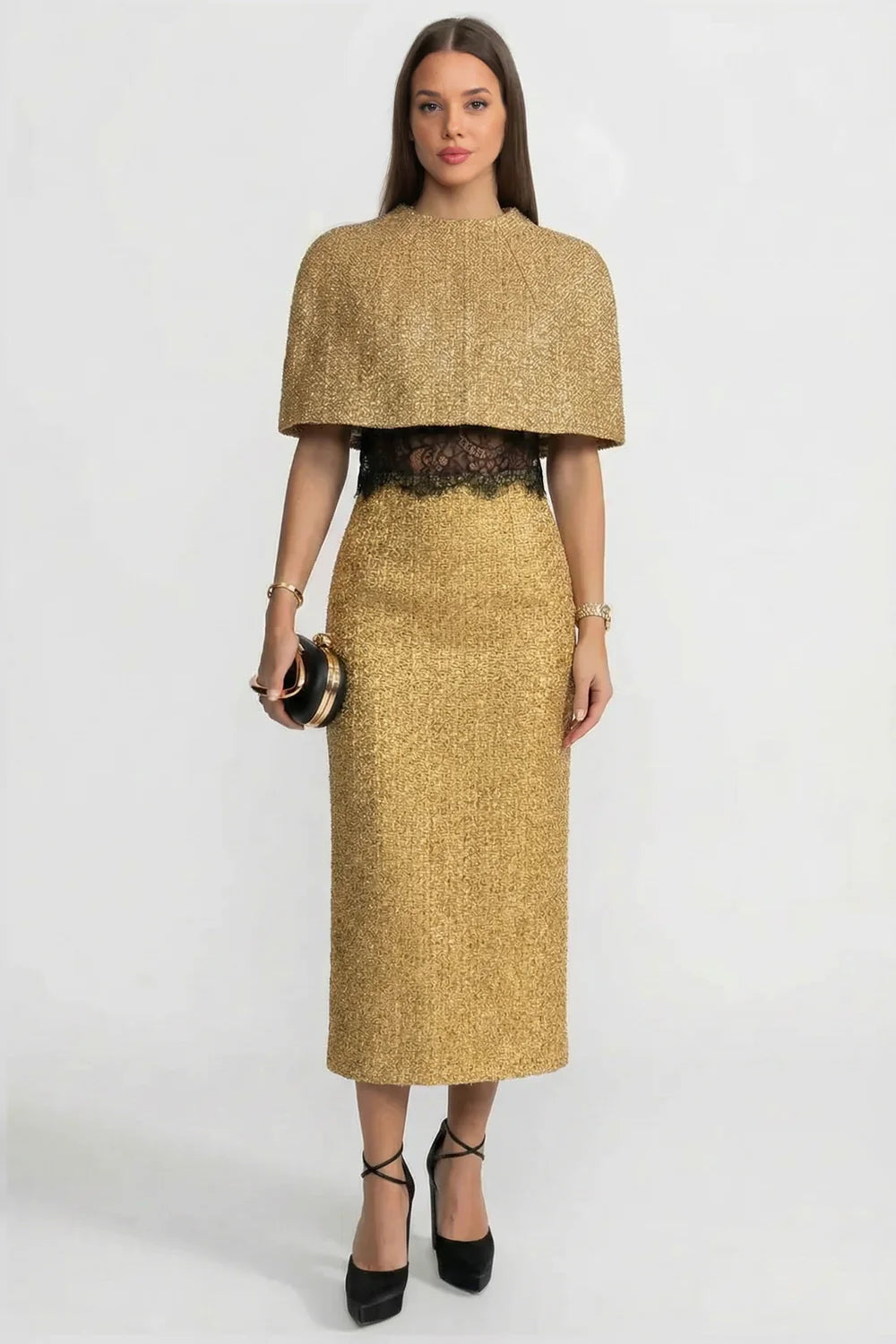 Textured Cape With Metallic Woven Finish - Gold