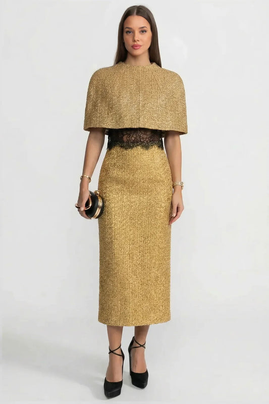 Textured Cape With Metallic Woven Finish - Gold