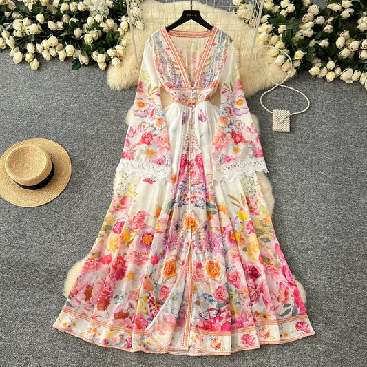 Deep V-neck bell sleeves Dress