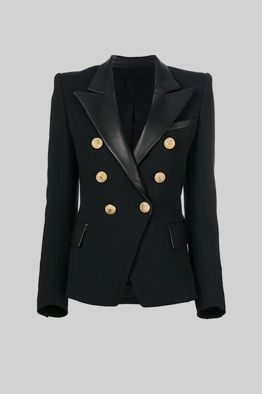 Elegant Blazer with Leather Insertions - Black