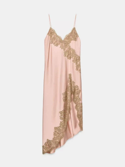 Women's Lace Paneled Silk Satin Texture