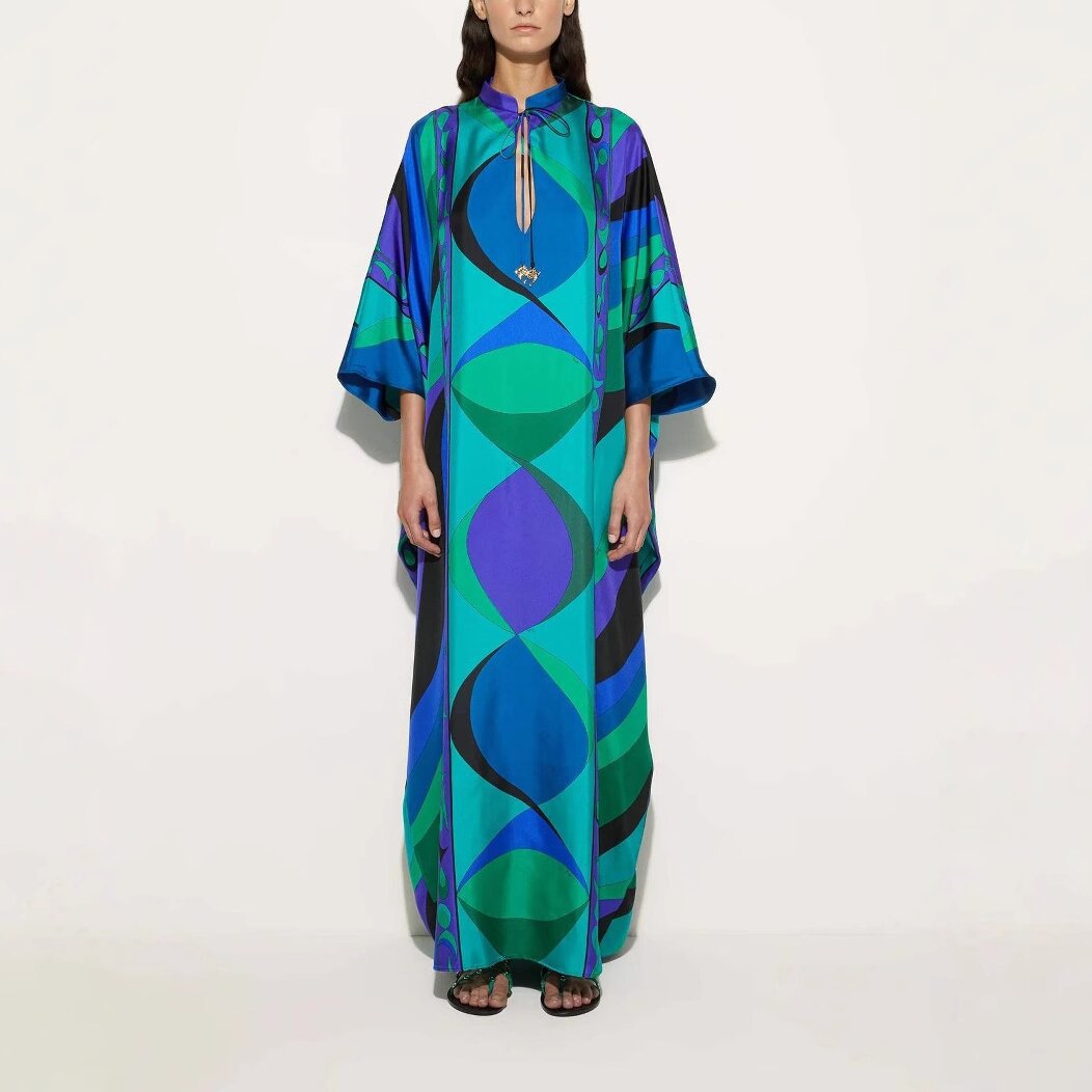 Round Neck Tie-Up Printed Dress