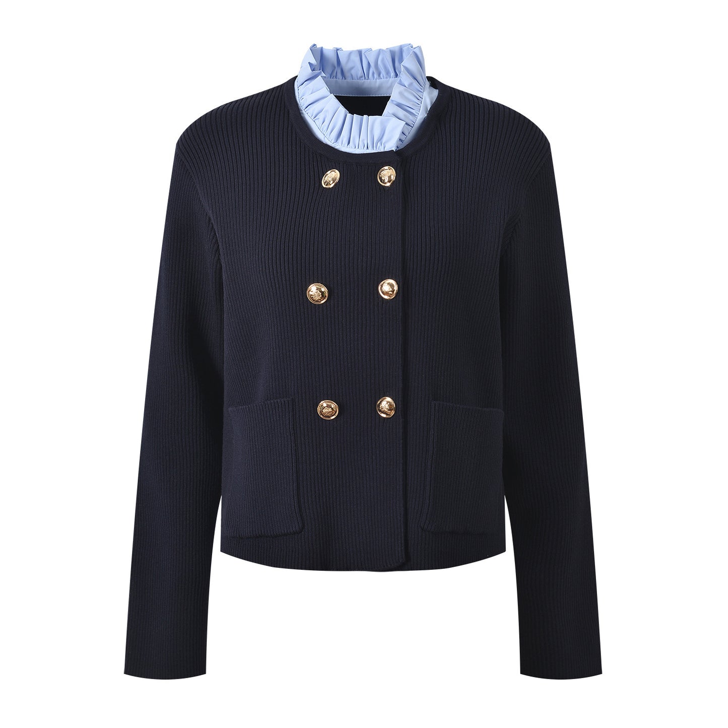 Fungus neck double-breasted blazer