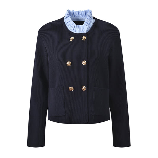Fungus neck double-breasted blazer
